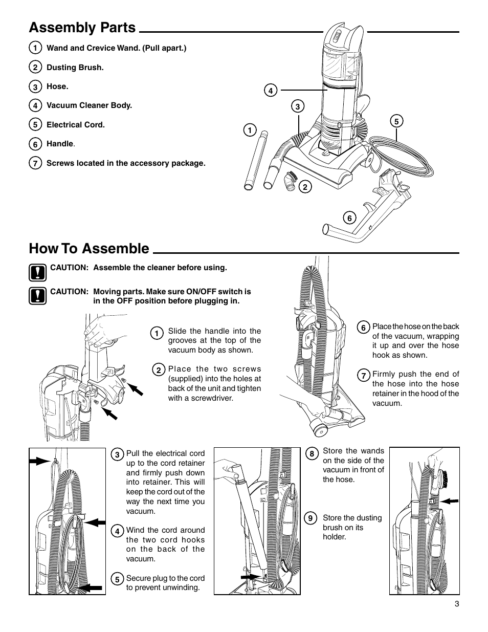 Assembly parts, How to assemble | Eureka 2940 User Manual | Page 3 / 12