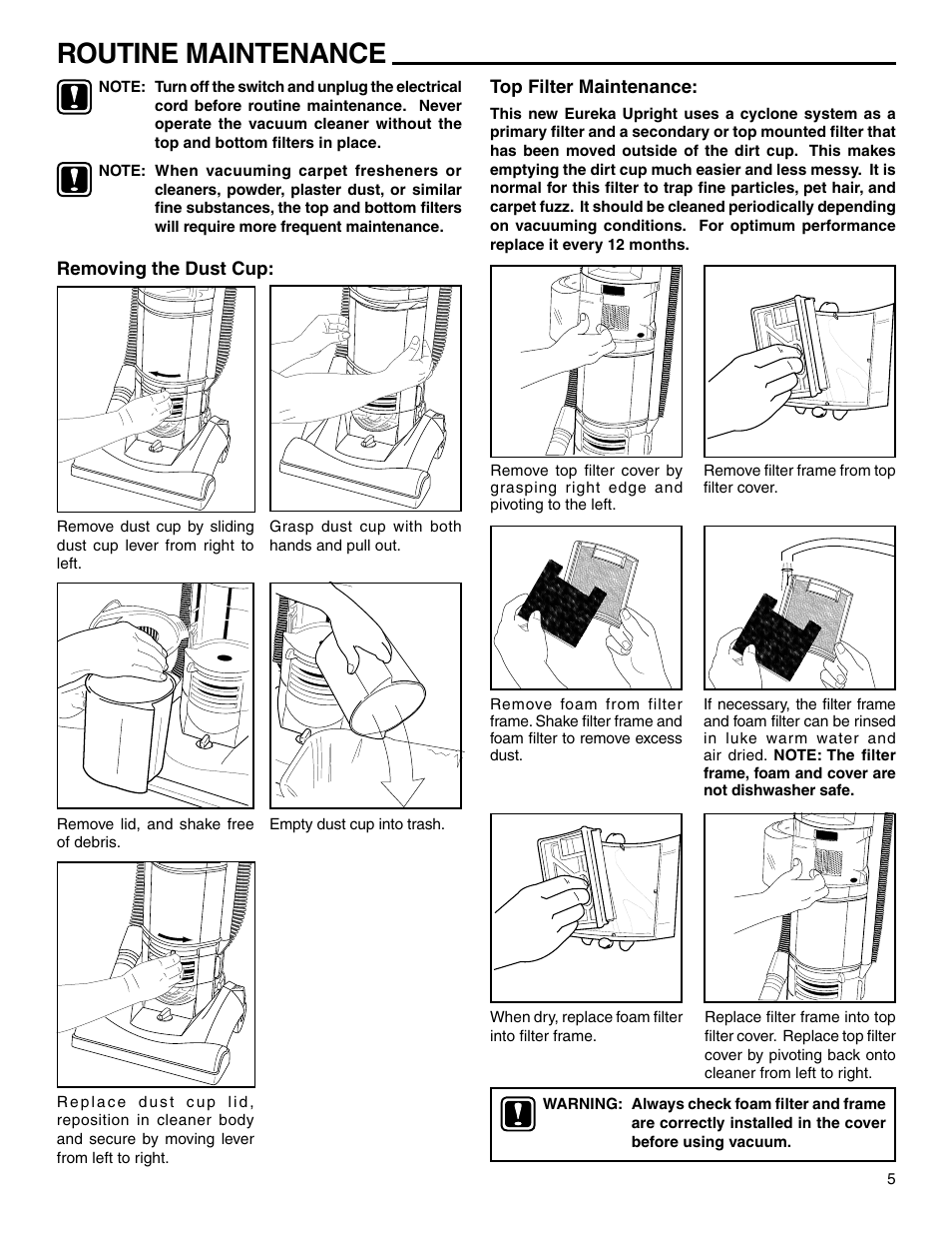 Routine maintenance | Eureka 2940 User Manual | Page 5 / 12