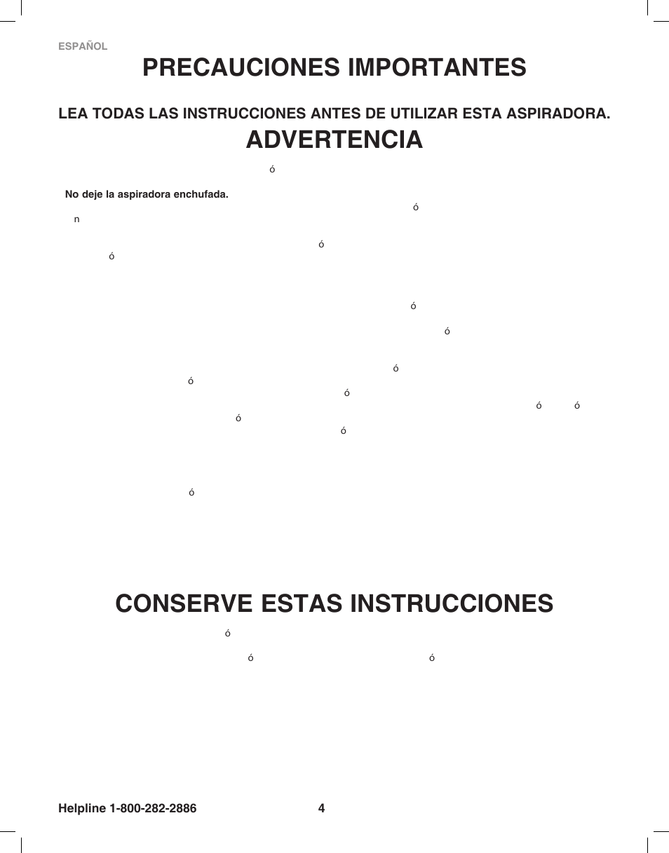 Precauciones importantes, Advertencia, Conserve estas instrucciones | Eureka 8850-8899 Series User Manual | Page 4 / 32