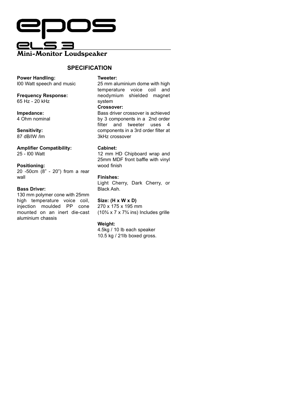Mini-monitor loudspeaker | EPOS ELS Series User Manual | Page 6 / 9