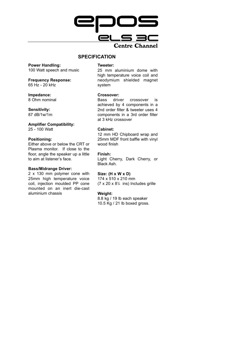 Centre channel | EPOS ELS Series User Manual | Page 7 / 9