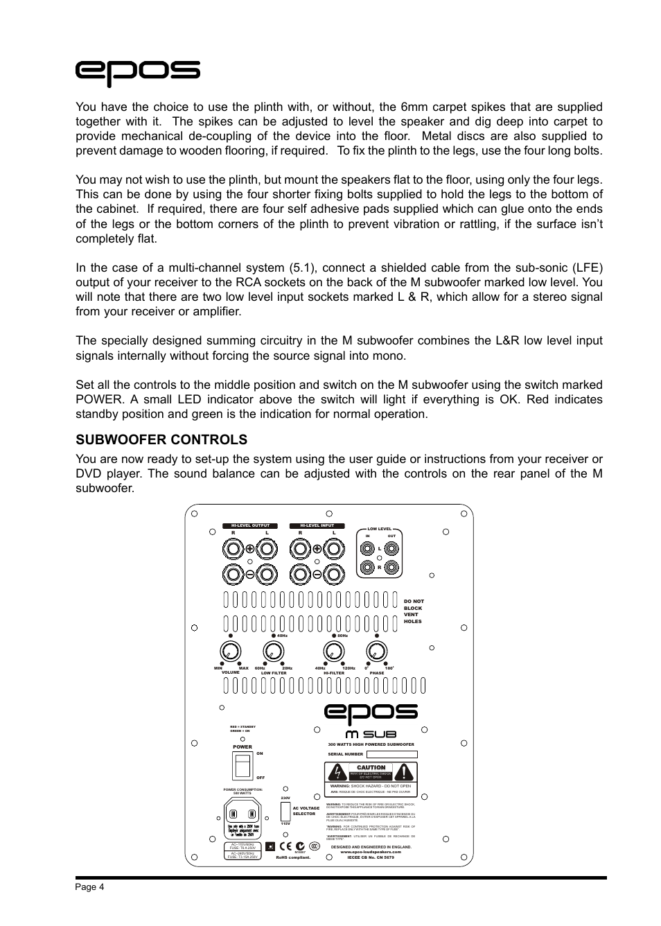 Subwoofer controls, Page 4 | EPOS M Series User Manual | Page 4 / 8