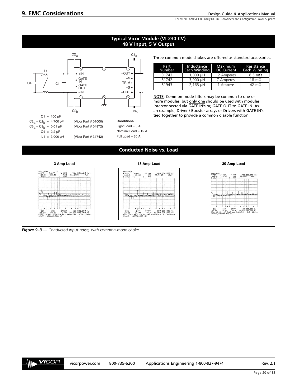 Emc considerations, Conducted noise vs. load | EMC VI-200 User Manual | Page 3 / 11