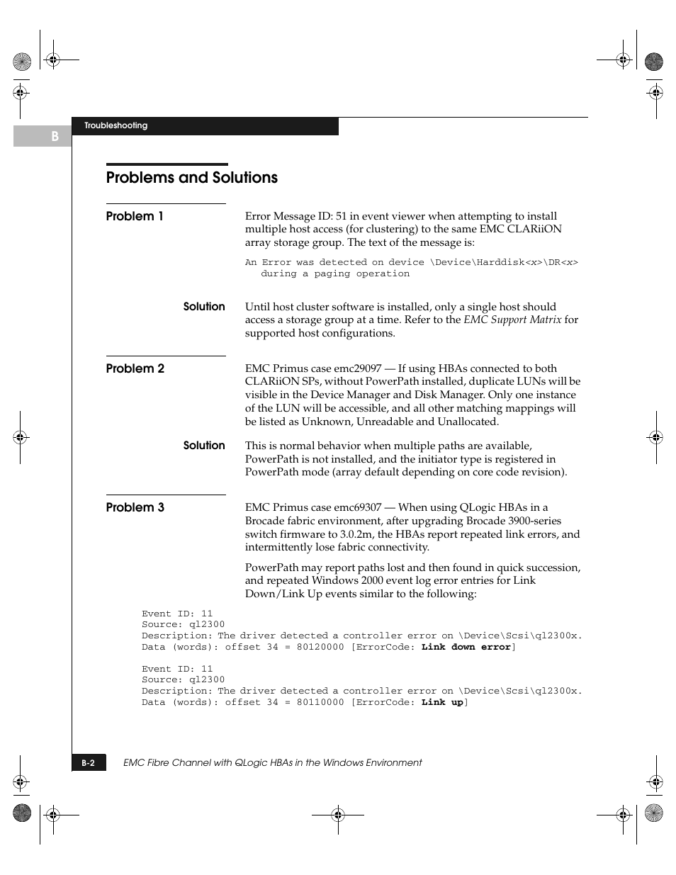 Problems and solutions, Problem 1, Problem 2 | Problem 3 | EMC QLogic User Manual | Page 100 / 104