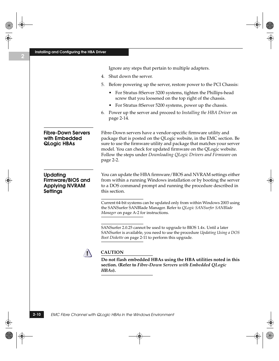 Fibre-down servers with embedded qlogic hbas, Updating firmware/bios and applying nvram settings | EMC QLogic User Manual | Page 22 / 104