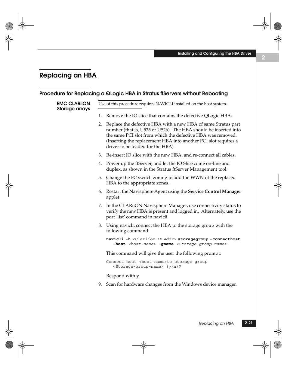 Replacing an hba, Replacing an hba -21 | EMC QLogic User Manual | Page 33 / 104