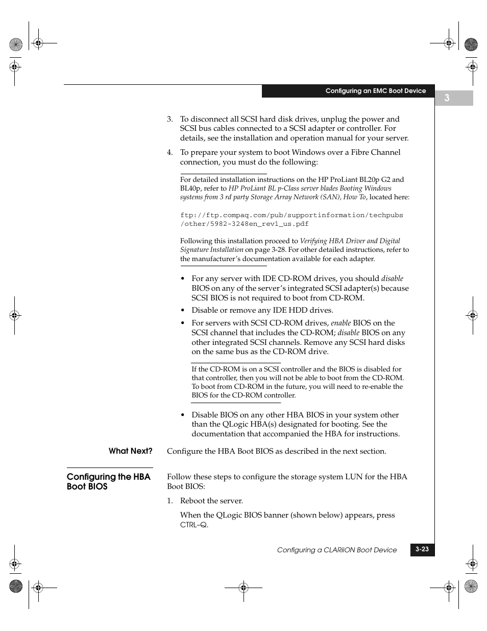 Configuring the hba boot bios, Configuring the hba boot bios -23 | EMC QLogic User Manual | Page 59 / 104