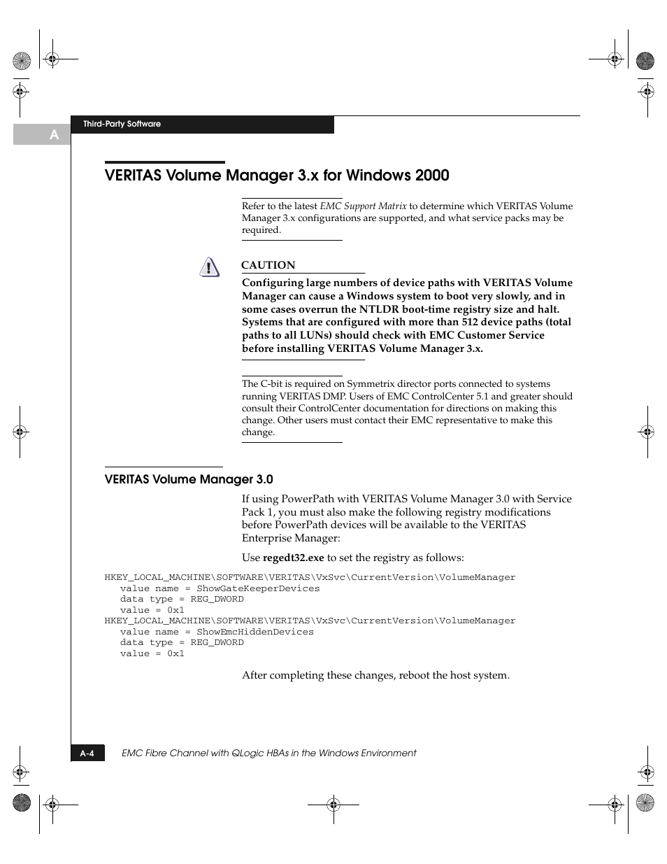 Veritas volume manager 3.x for windows 2000, Veritas volume manager 3.0 | EMC QLogic User Manual | Page 96 / 104