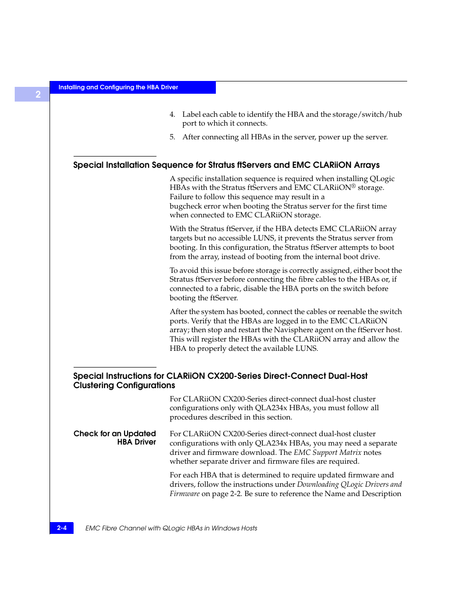 Special instructions for clariion cx200-series | EMC Qlogic QLA23xx User Manual | Page 16 / 78