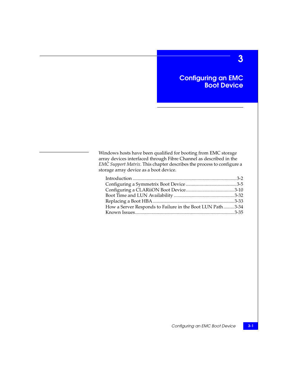 Configuring an emc boot device, Chapter 3 | EMC Qlogic QLA23xx User Manual | Page 33 / 78