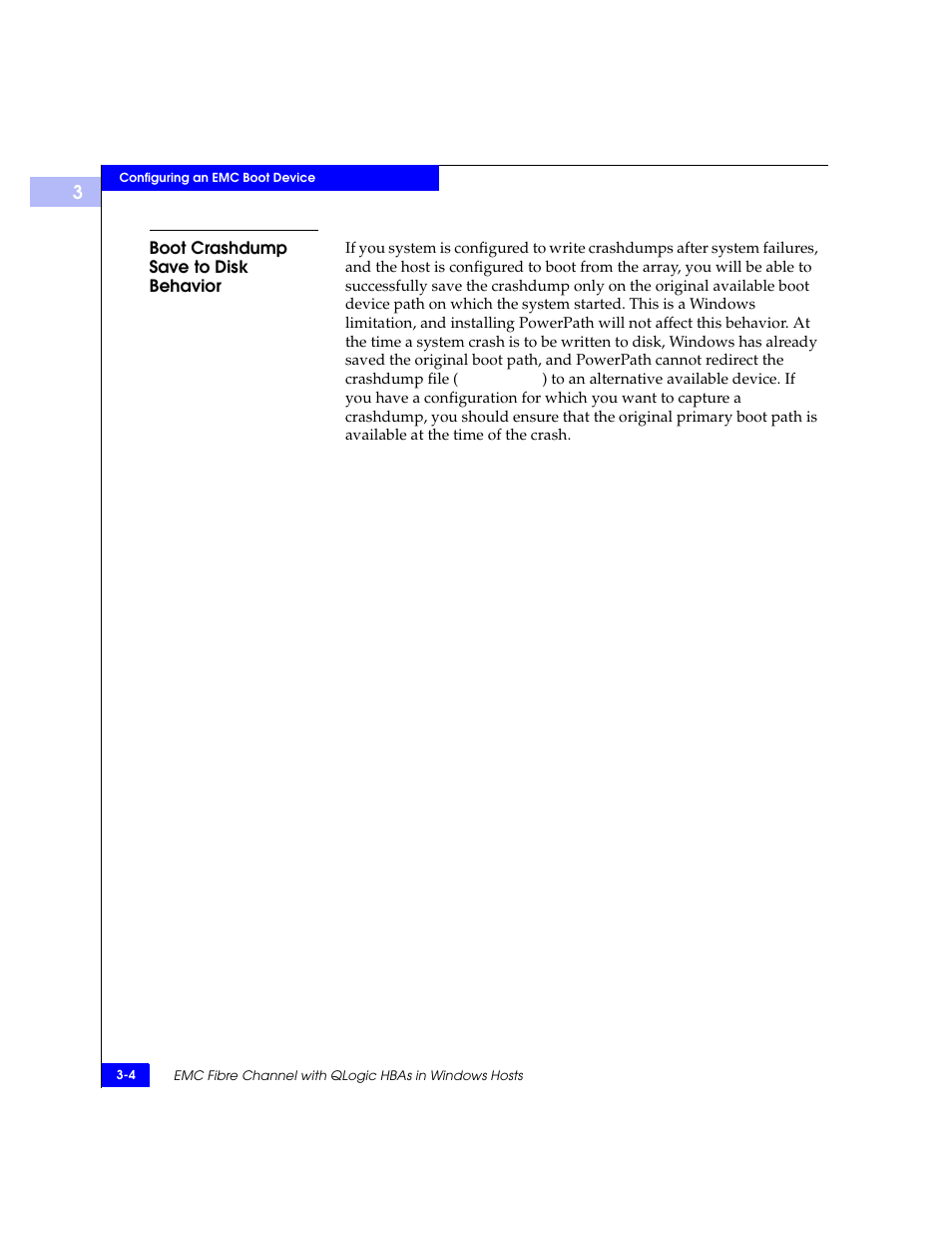 Boot crashdump save to disk behavior, Boot crashdump save to disk behavior -4 | EMC Qlogic QLA23xx User Manual | Page 36 / 78