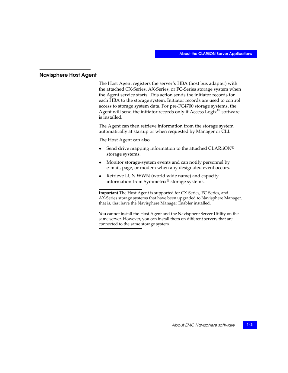 Navisphere host agent, Navisphere host agent -3 | EMC CLARiiON User Manual | Page 15 / 102