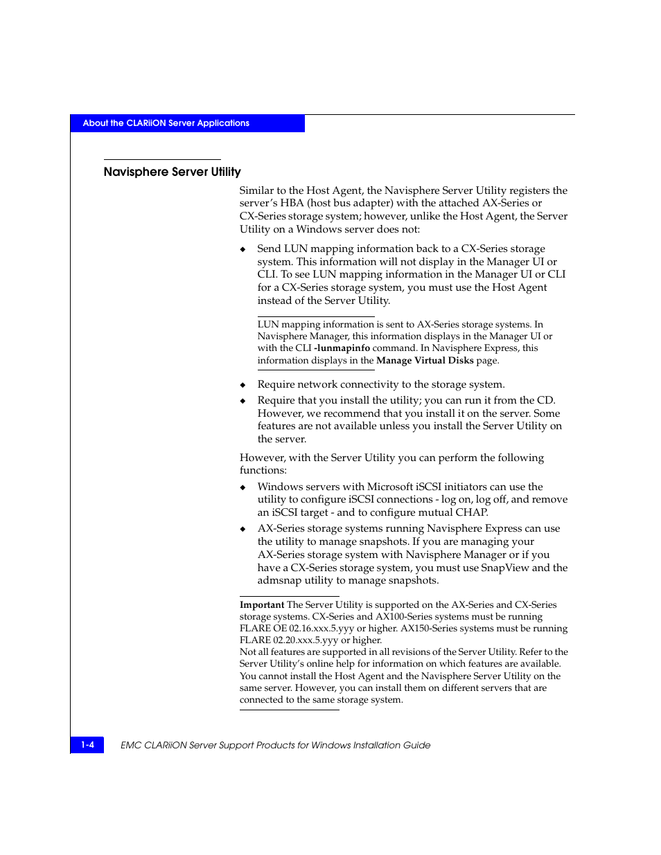 Navisphere server utility, Navisphere server utility -4 | EMC CLARiiON User Manual | Page 16 / 102