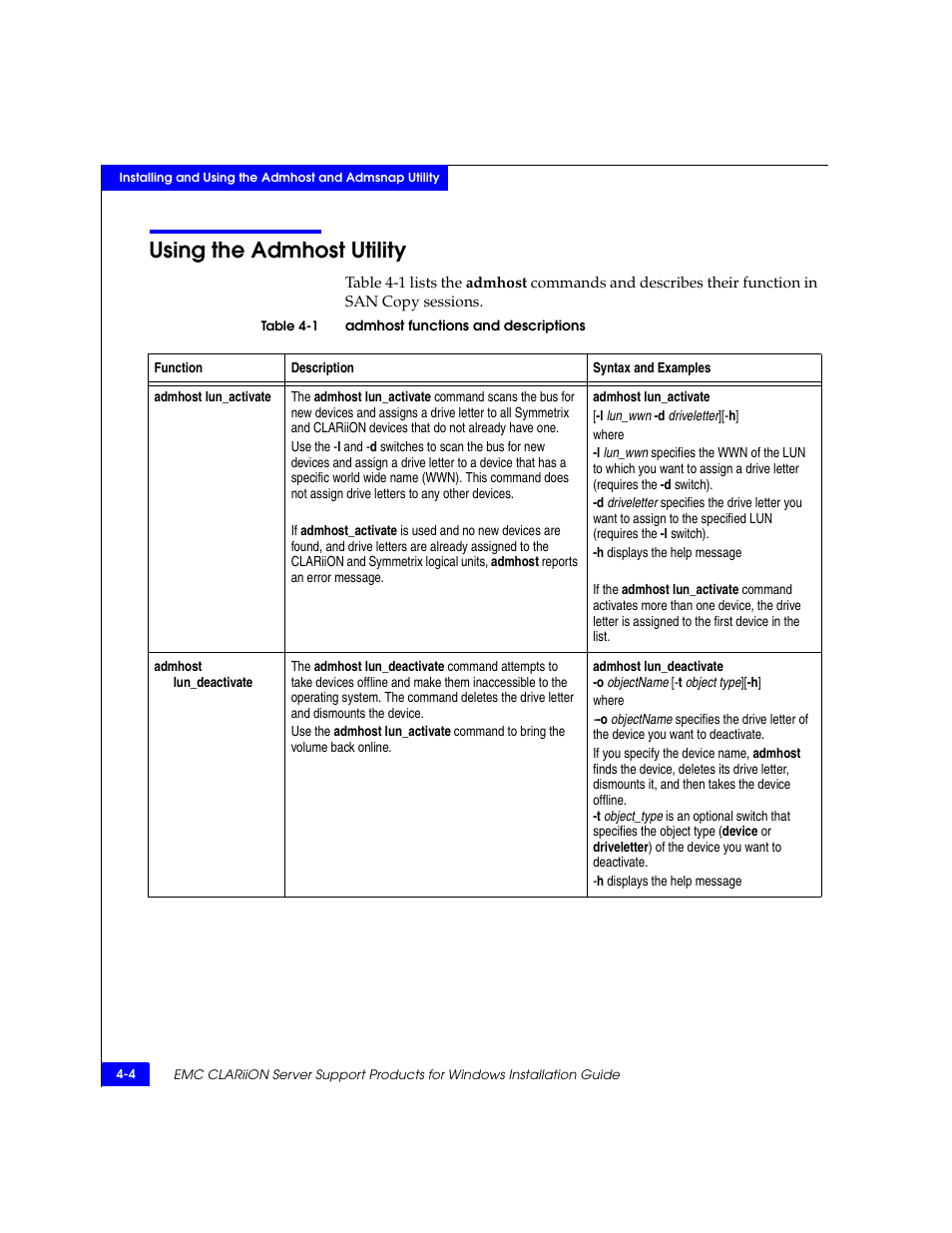 Using the admhost utility, Using the admhost utility -4 | EMC CLARiiON User Manual | Page 46 / 102