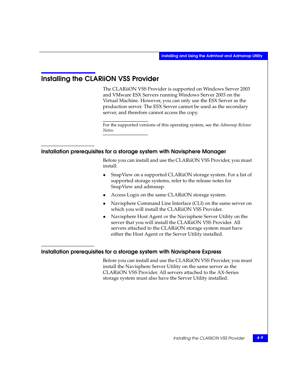 Installing the clariion vss provider, Installing the clariion vss provider -9 | EMC CLARiiON User Manual | Page 51 / 102