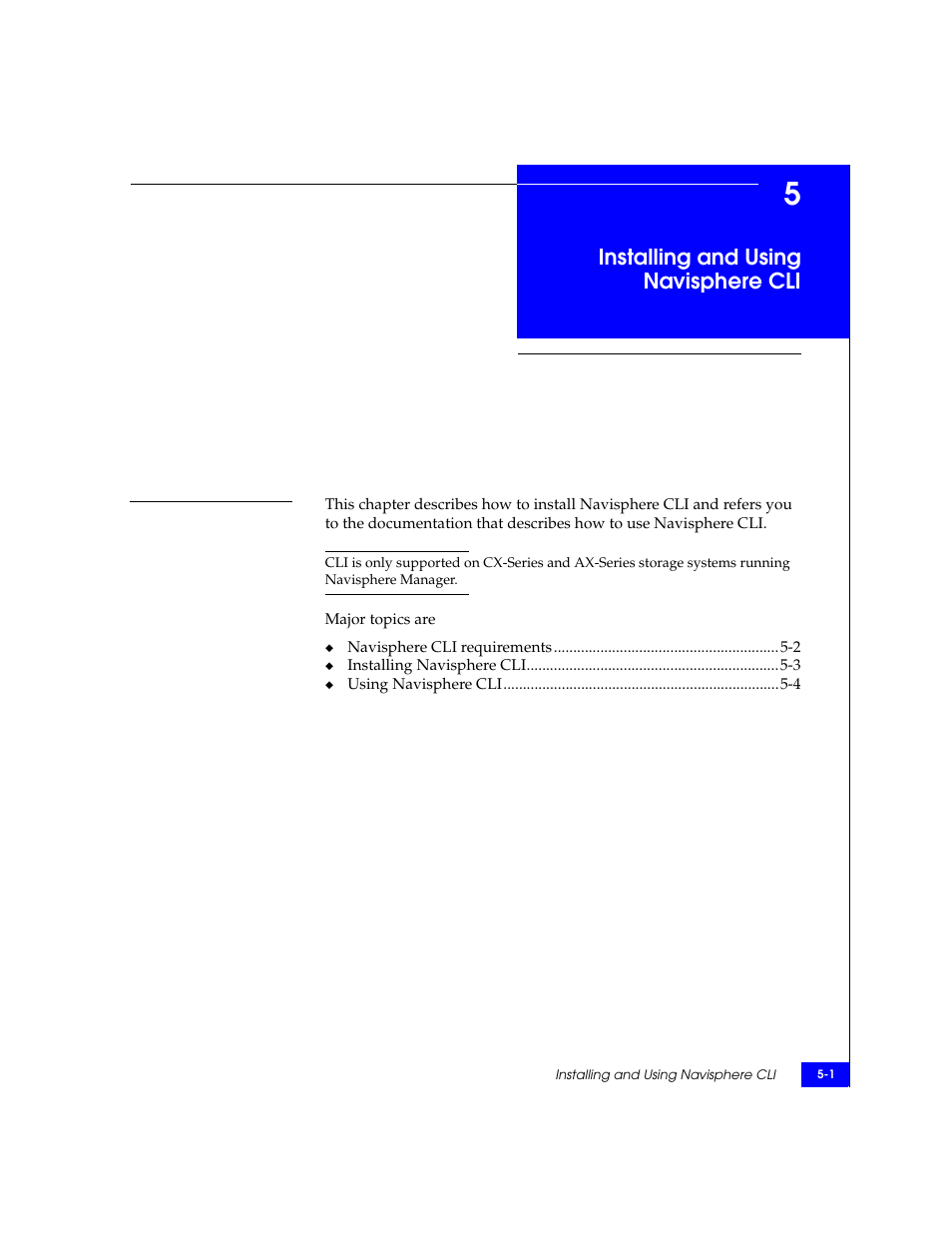 Chapter 5 - installing and using navisphere cli, Chapter 5, Installing and using navisphere cli | EMC CLARiiON User Manual | Page 55 / 102