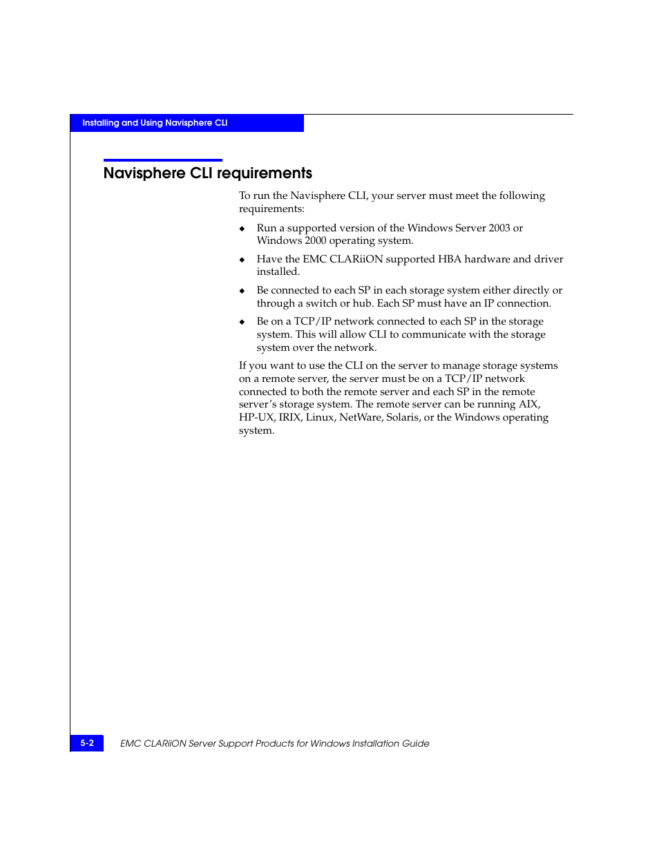 Navisphere cli requirements, Navisphere cli requirements -2 | EMC CLARiiON User Manual | Page 56 / 102