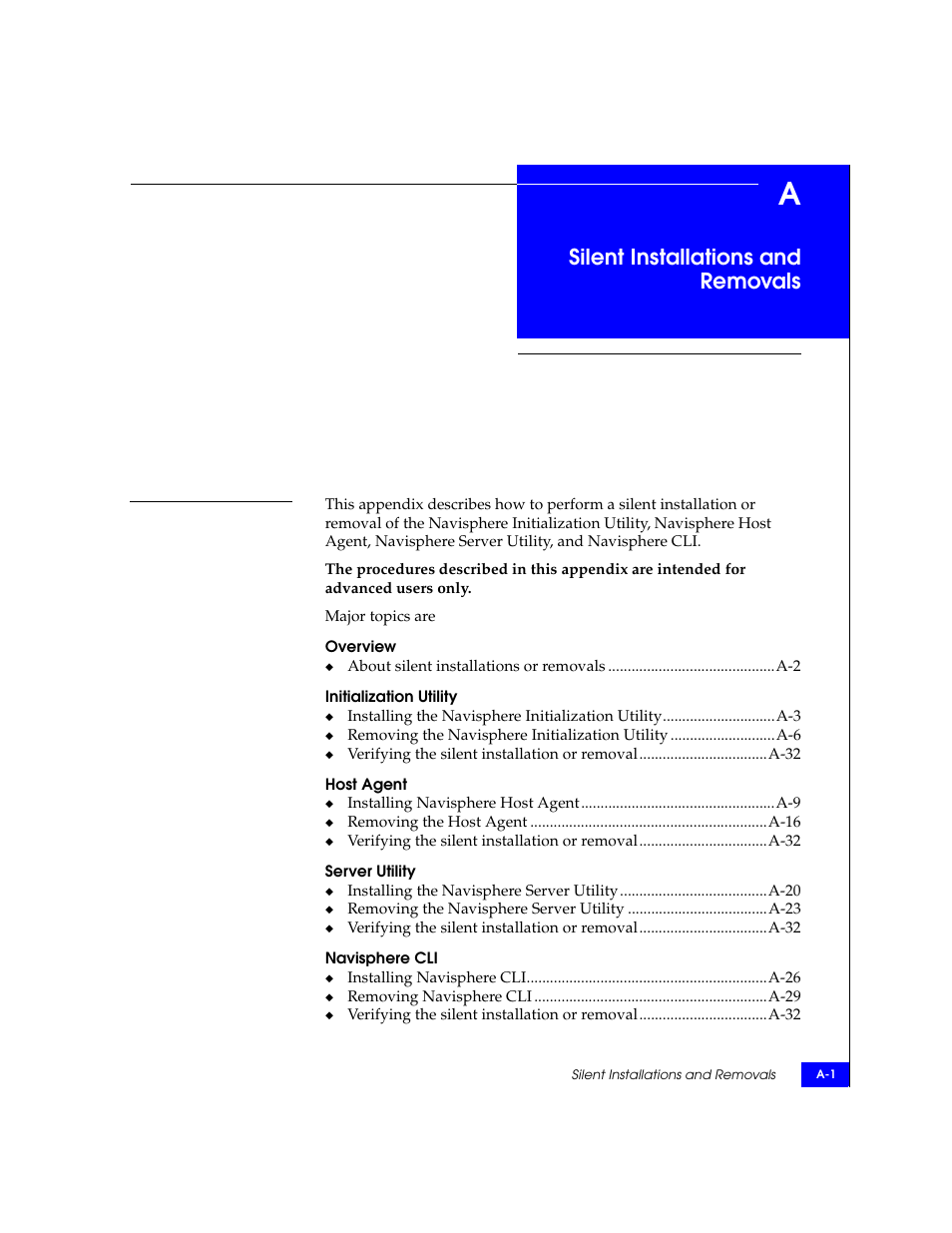 Appendix a - silent installations and removals, Appendix a, Silent installations and removals | EMC CLARiiON User Manual | Page 59 / 102