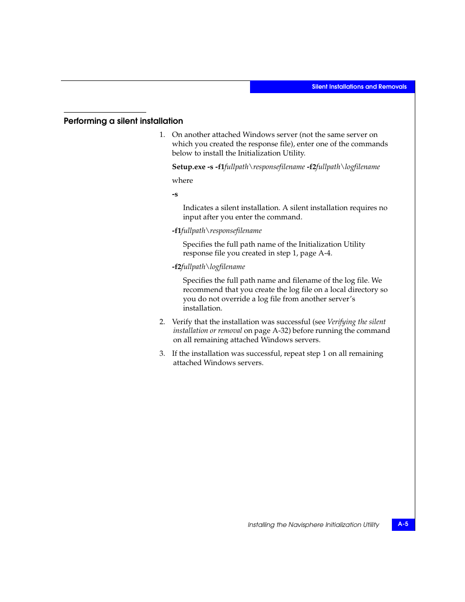 Performing a silent installation | EMC CLARiiON User Manual | Page 63 / 102