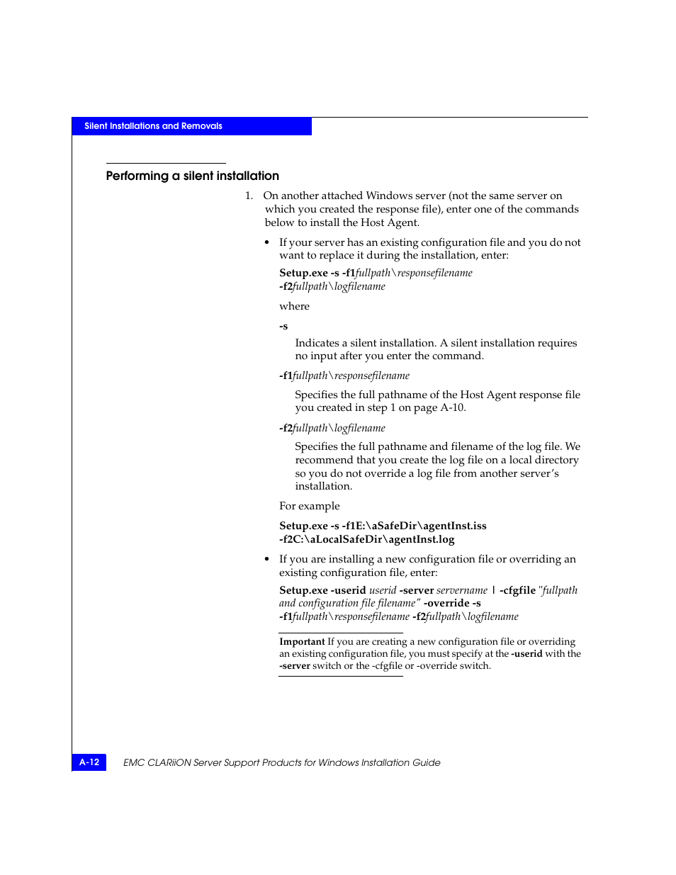 Performing a silent installation | EMC CLARiiON User Manual | Page 70 / 102