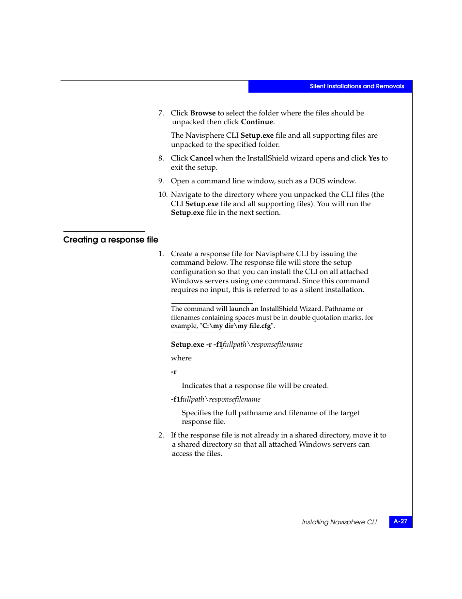 Creating a response file | EMC CLARiiON User Manual | Page 85 / 102