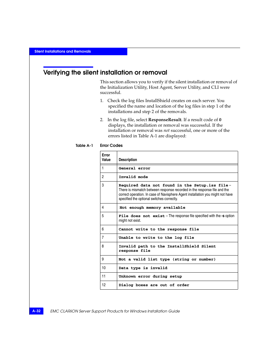 Verifying the silent installation or removal, Verifying the silent, Verifying the silent installation or removal ) b | EMC CLARiiON User Manual | Page 90 / 102