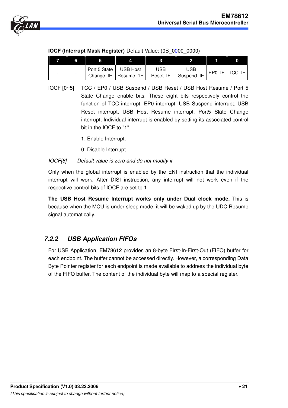 2 usb application fifos | EMC EM78612 User Manual | Page 23 / 37