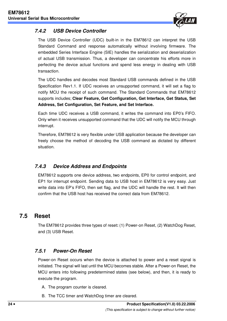 5 reset | EMC EM78612 User Manual | Page 26 / 37