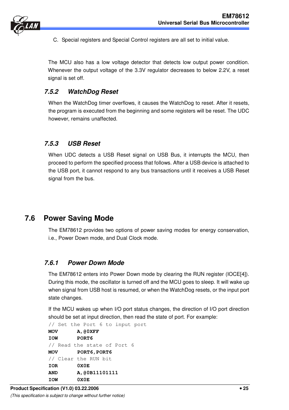 6 power saving mode | EMC EM78612 User Manual | Page 27 / 37
