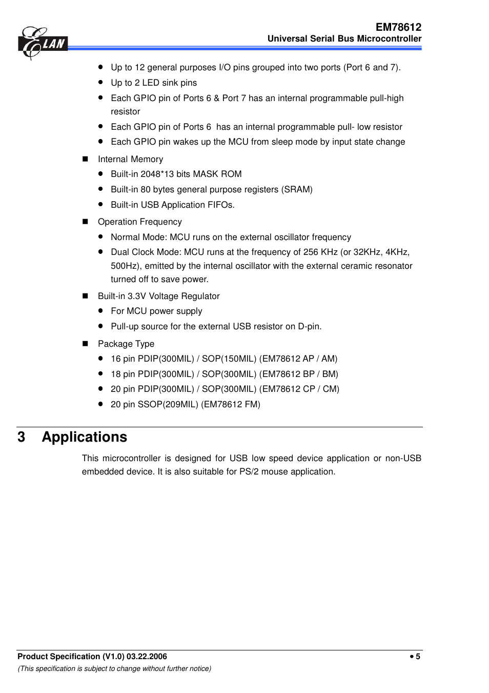 3 applications | EMC EM78612 User Manual | Page 7 / 37