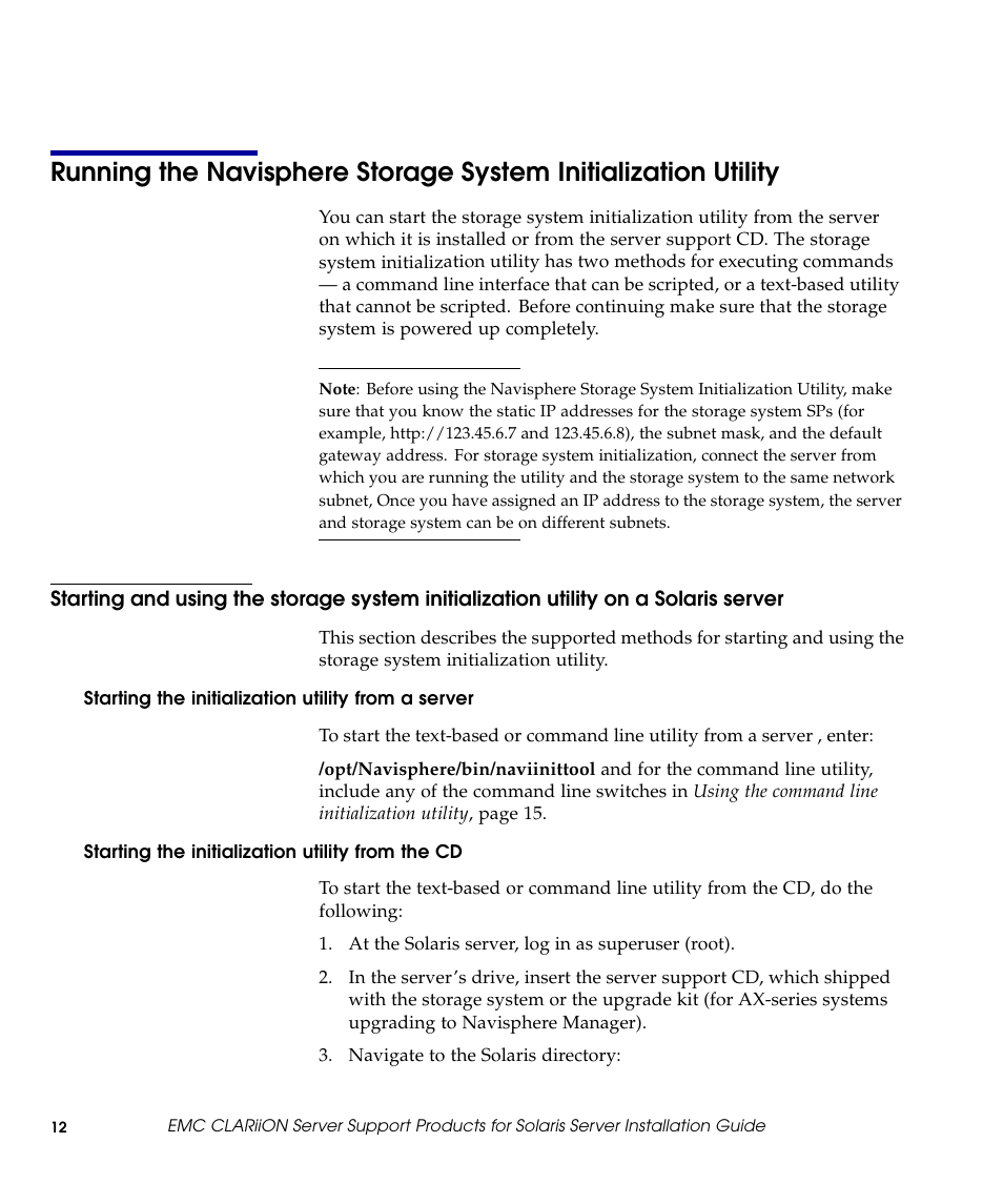 Starting the initialization utility from a server, Starting the initialization utility from the cd | EMC CLARiiON 300002039 User Manual | Page 12 / 47