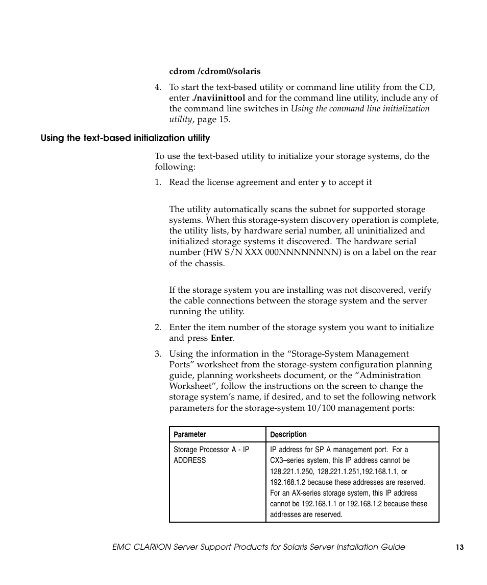Using the text-based initialization utility | EMC CLARiiON 300002039 User Manual | Page 13 / 47