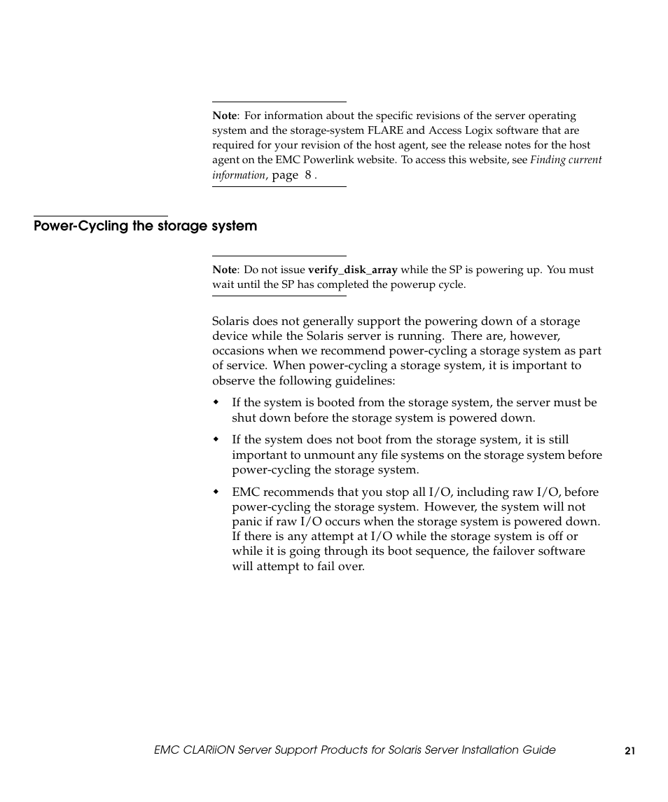 Power-cycling the storage system | EMC CLARiiON 300002039 User Manual | Page 21 / 47