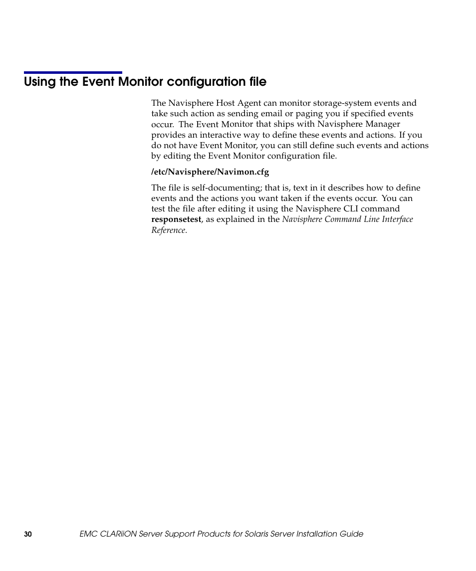 Using the event monitor configuration file | EMC CLARiiON 300002039 User Manual | Page 30 / 47