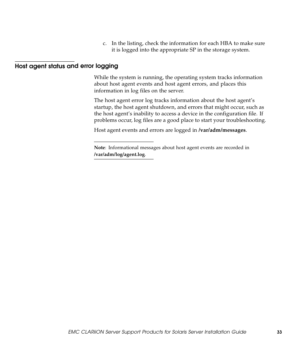 Host agent status and error logging | EMC CLARiiON 300002039 User Manual | Page 33 / 47