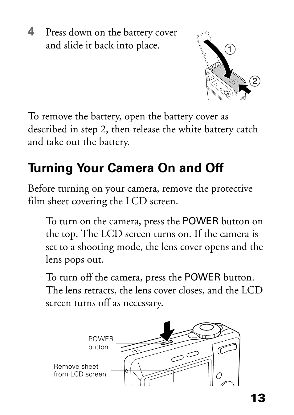 Turning your camera on and off | Epson L-500V User Manual | Page 13 / 66