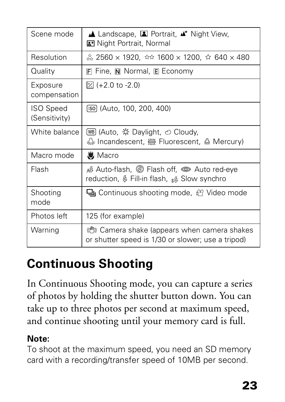 Continuous shooting | Epson L-500V User Manual | Page 23 / 66