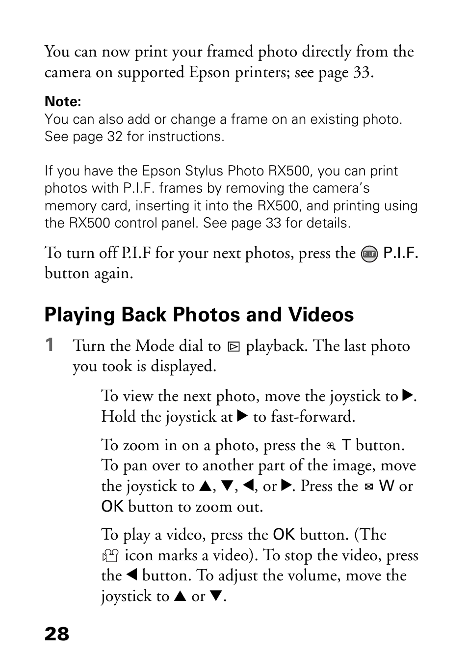 Playing back photos and videos | Epson L-500V User Manual | Page 28 / 66