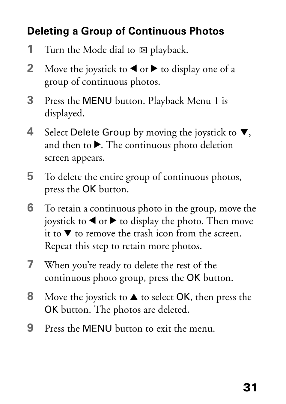 Deleting a group of continuous photos | Epson L-500V User Manual | Page 31 / 66