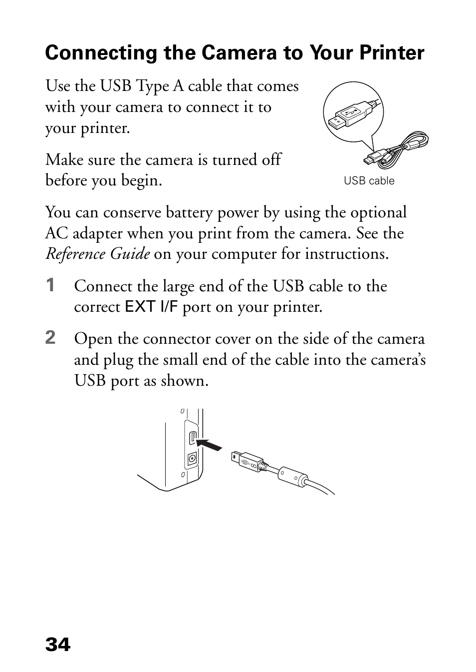 Connecting the camera to your printer | Epson L-500V User Manual | Page 34 / 66