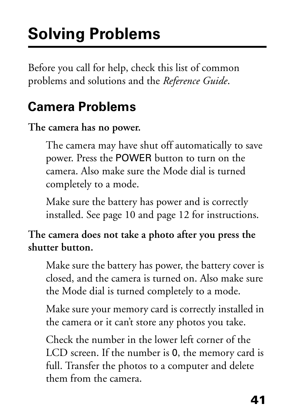 Solving problems, Camera problems | Epson L-500V User Manual | Page 41 / 66