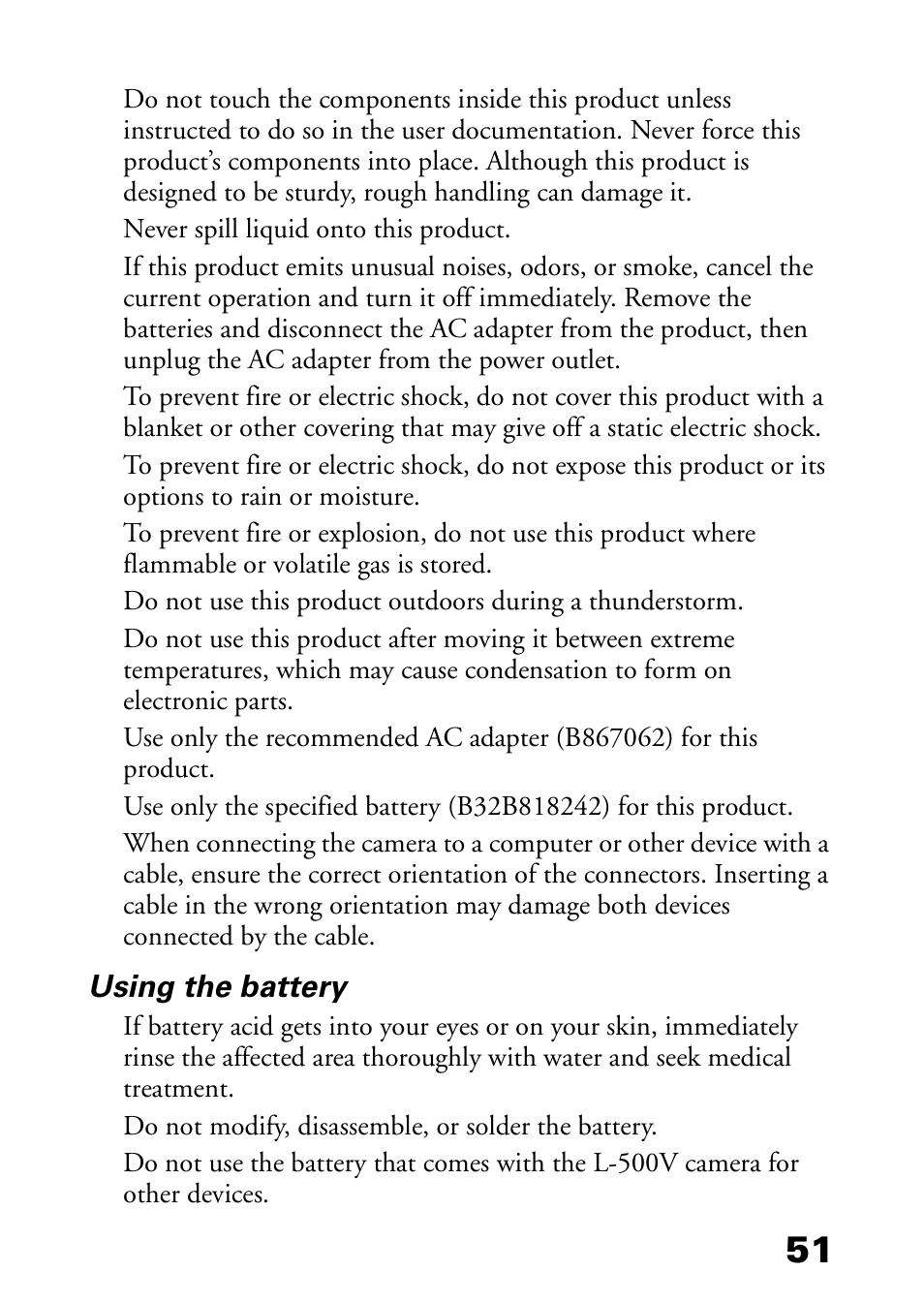 Using the battery | Epson L-500V User Manual | Page 51 / 66