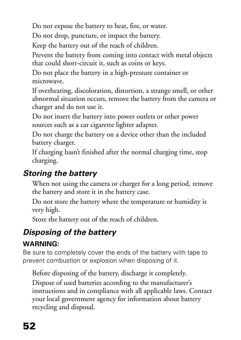 Storing the battery, Disposing of the battery | Epson L-500V User Manual | Page 52 / 66