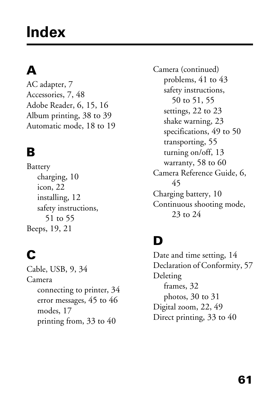 Index, Index 61 | Epson L-500V User Manual | Page 61 / 66