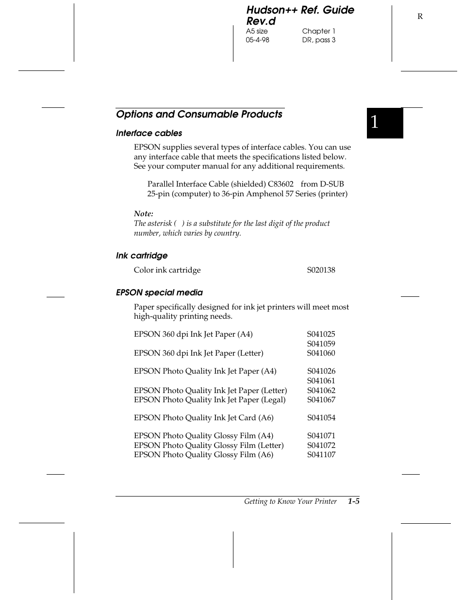 Options and consumable products, Interface cables, Ink cartridge | Epson special media, Hudson++ ref. guide rev.d | Epson 300 User Manual | Page 13 / 91