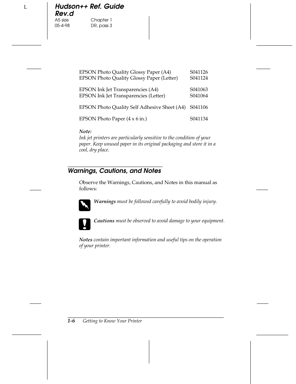 Warnings, cautions, and notes, Hudson++ ref. guide rev.d | Epson 300 User Manual | Page 14 / 91