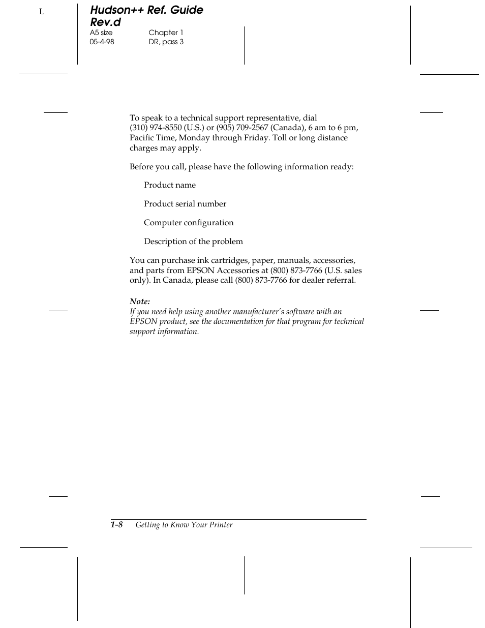 Hudson++ ref. guide rev.d | Epson 300 User Manual | Page 16 / 91