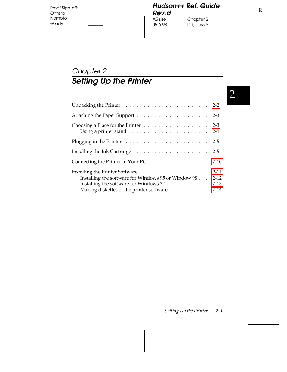 Chap 2-setting up the printer, Setting up the printer, Chapter 2 | Hudson++ ref. guide rev.d | Epson 300 User Manual | Page 17 / 91