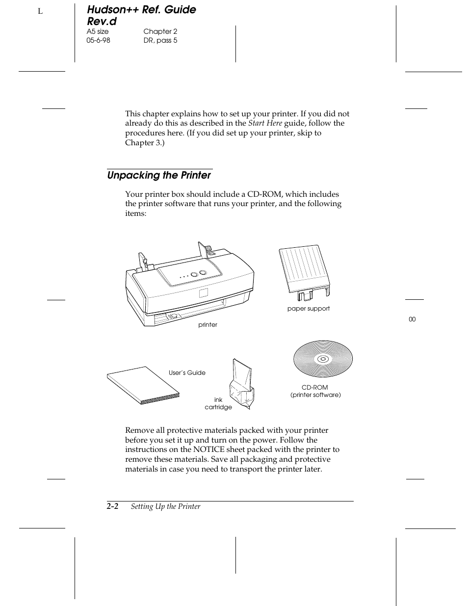 Unpacking the printer, Hudson++ ref. guide rev.d | Epson 300 User Manual | Page 18 / 91