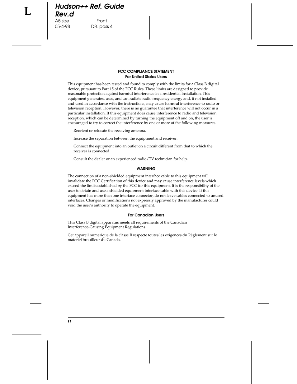 Hudson++ ref. guide rev.d | Epson 300 User Manual | Page 2 / 91